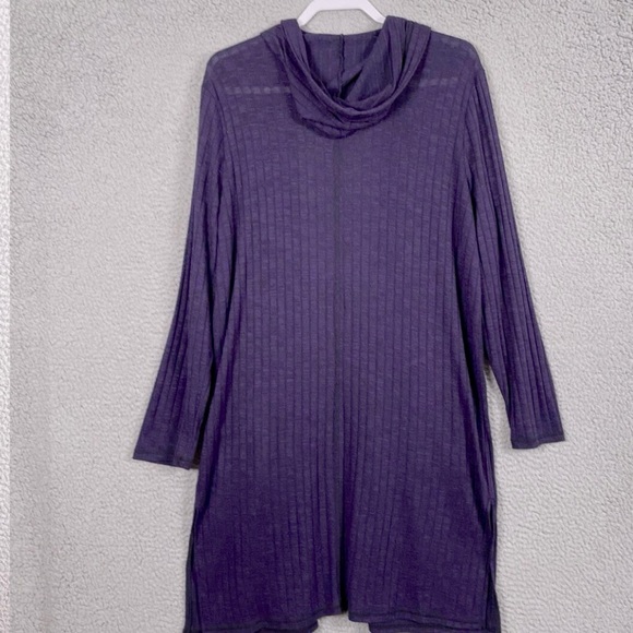 CHICO’s Zenergy Hooded Ribbed Purple Duster Cardigan Size 1 (Size 8) - Picture 4 of 8